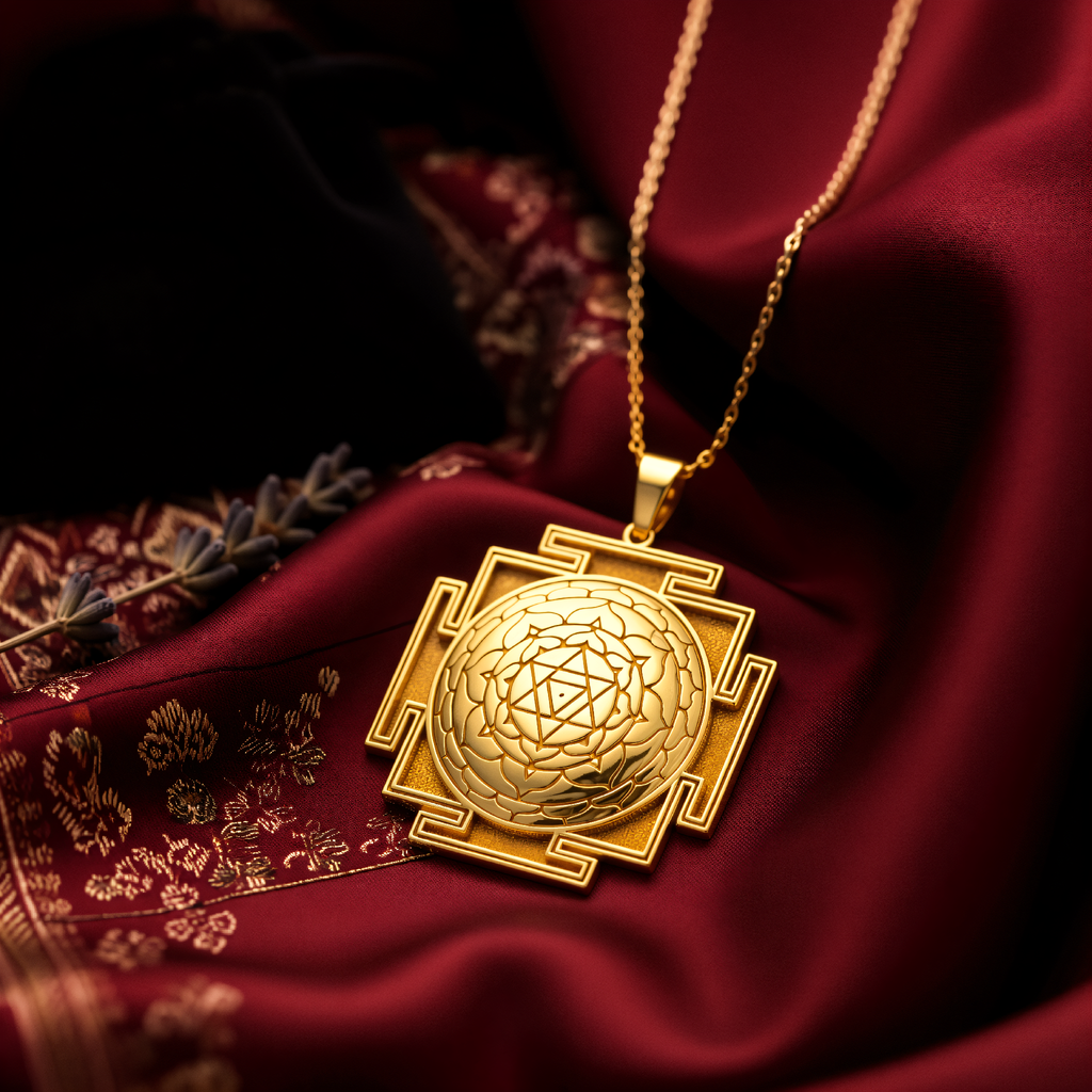 Bagalamukhi Yantra Spiritual Protection Necklace - 14K Solid Gold