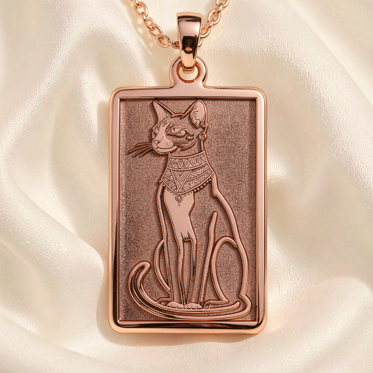 Bastet Goddess Cat Pendant Necklace | Silver & Plated Options - Spiritual Protection Animal Lover - 14K Rose Gold Plated Front View
