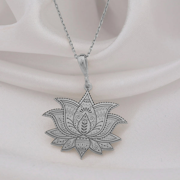 14K Solid Gold Lotus Necklace, Sacred Lotus, Silver Lotus Pendant, Zen Necklace Gold, Minimalist Lotus, Dainty Floral Necklace