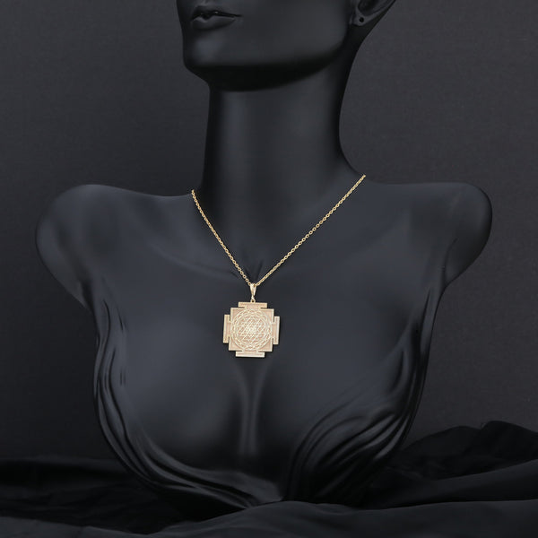 14K Solid Gold Sriyantra Necklace Pendant, Sacred Geometry Necklace, Hindu jewelry, Silver Sacred Geometry Pendant, Sriyantra Charm Necklace