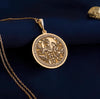 Gold Krishna Radha pendant necklace symbolizes eternal love and spirituality. Krishna playing the flute for Radha captures romance and devotion. This elegant medallion is a timeless addition to any fine jewelry collection