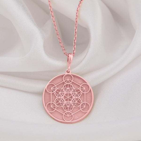 Metatron’s Cube Rose Gold Plated Sacred Geometry Necklace – Available in Rose Gold Plated, this pendant represents harmony, spiritual energy, and universal wisdom. Perfect gift for meditation lovers, healing arts, and holistic jewelry fans.