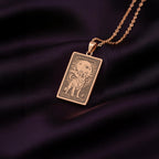 A custom rose gold plated Dog Lover tarot necklace. This piece is a perfect gift, honoring the pure heart of the Golden Retriever.
