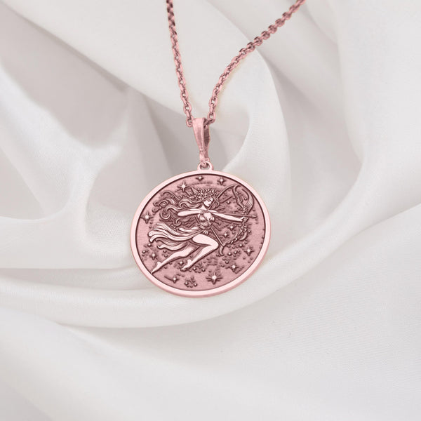 Rose gold Sagittarius necklace designed for women, blending elegance with the bold energy of the Sagittarius zodiac sign.