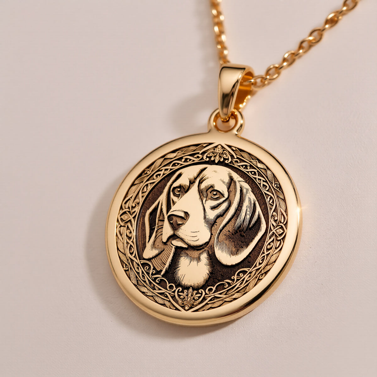 14K Solid Gold Beagle pendant necklace featuring intricate details and a timeless design. Perfect dog lover jewelry gift, crafted for pet enthusiasts and Beagle owners. Luxury gold charm for everyday wear. - View 8