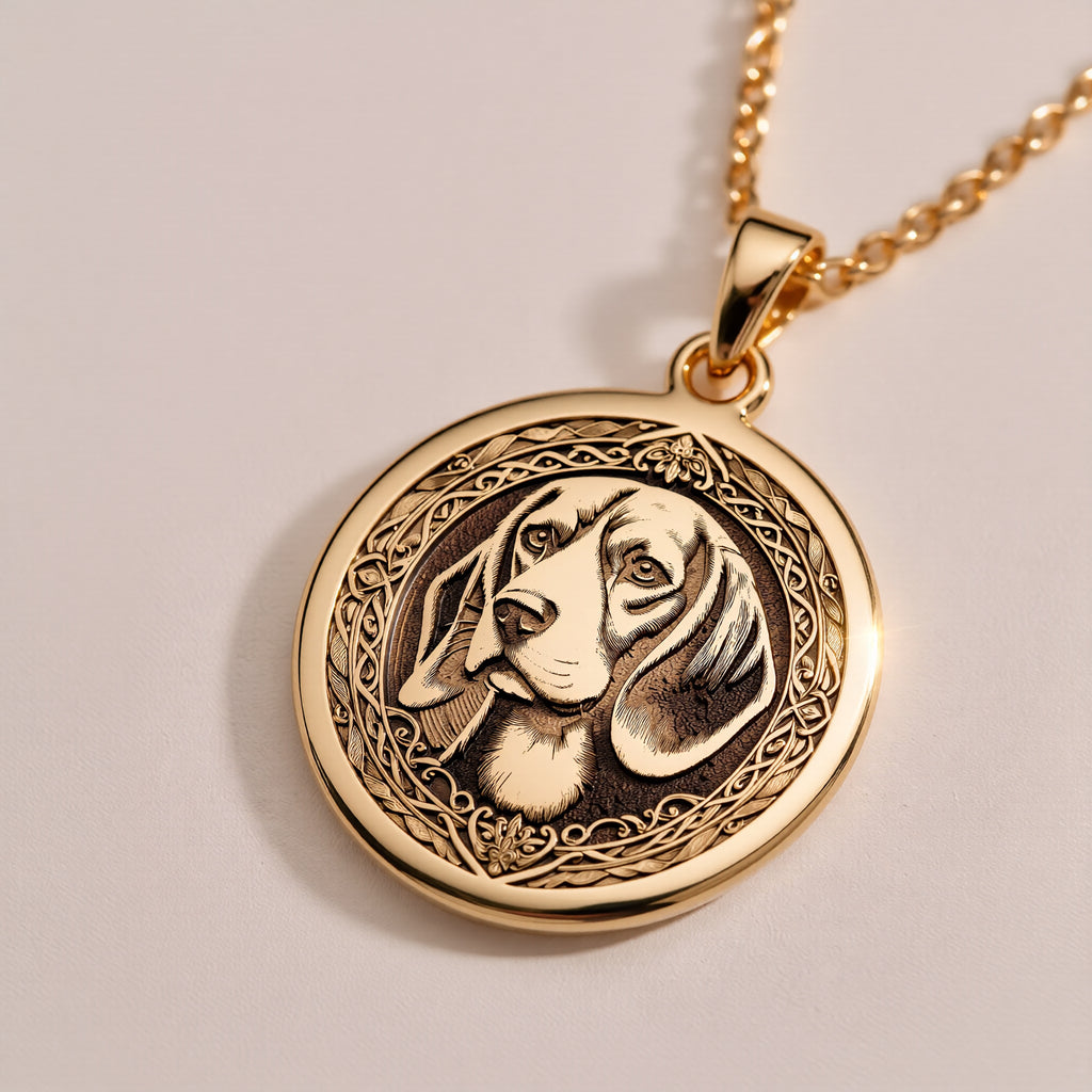 14K Solid Gold Beagle pendant necklace featuring intricate details and a timeless design. Perfect dog lover jewelry gift, crafted for pet enthusiasts and Beagle owners. Luxury gold charm for everyday wear. - View 9