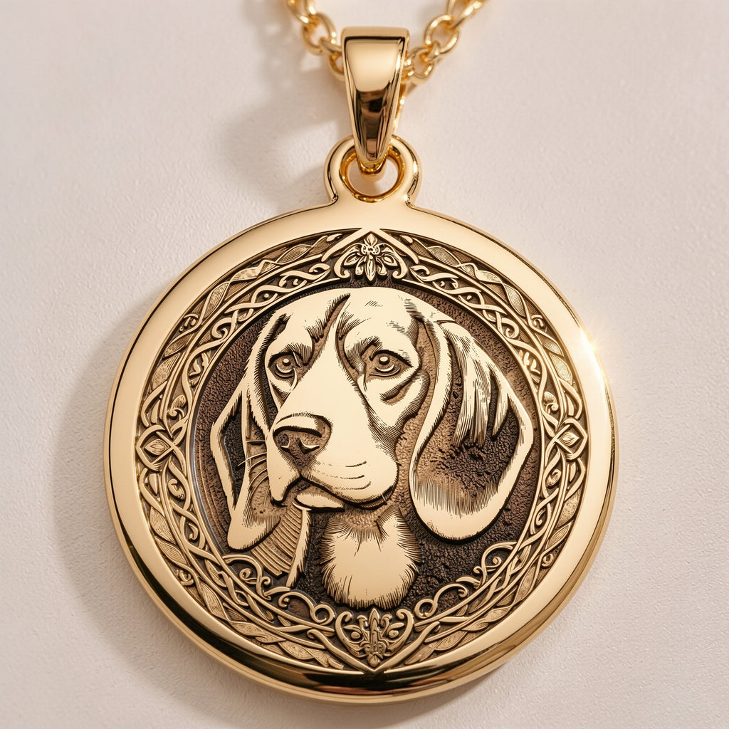 14K Solid Gold Beagle pendant necklace featuring intricate details and a timeless design. Perfect dog lover jewelry gift, crafted for pet enthusiasts and Beagle owners. Luxury gold charm for everyday wear.