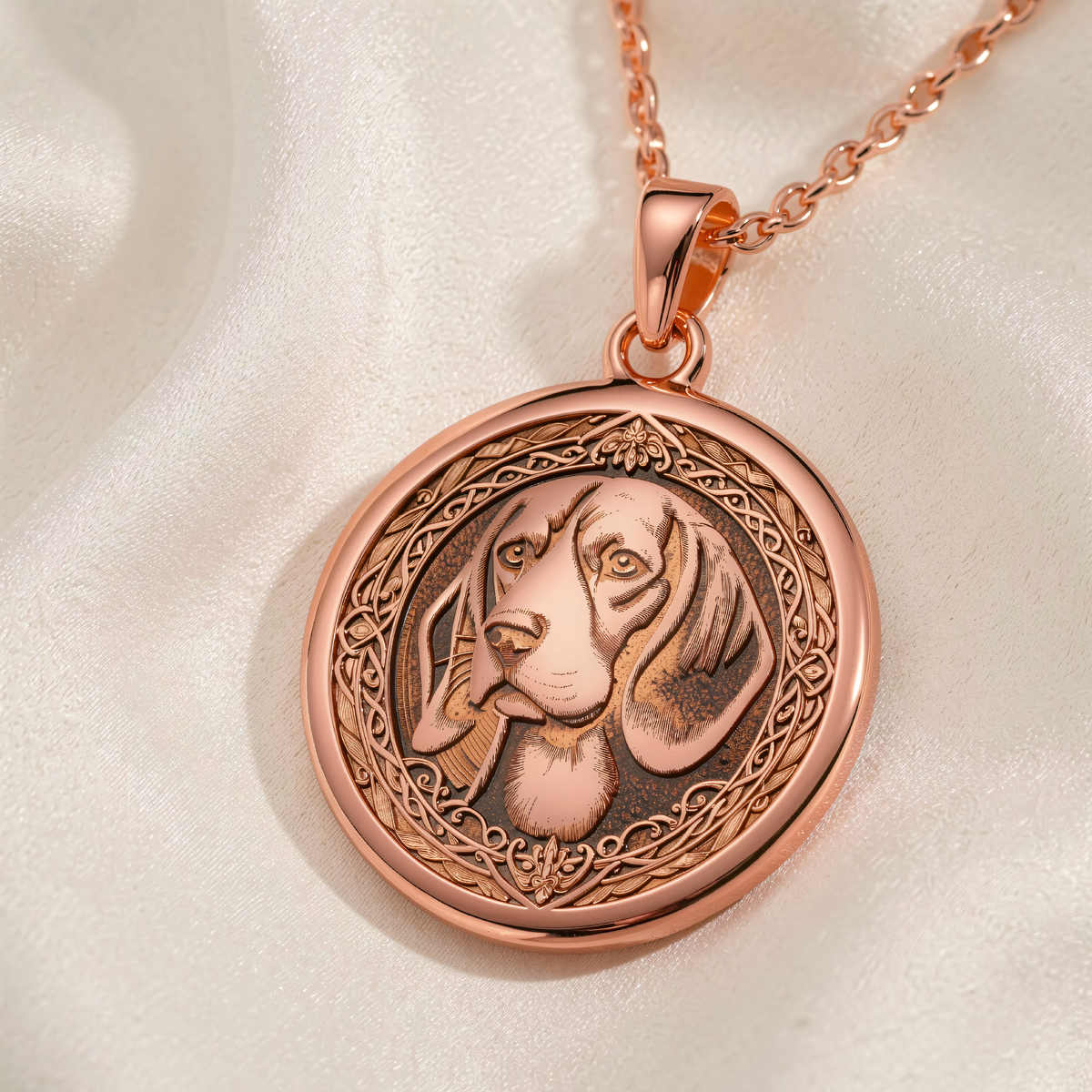 Beagle Pendant Necklace - Spirit Animal Pet Parent Gift - 14K Rose Gold Plated Front View