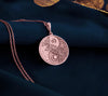 Rose Gold Plated Butterfly Yin Yang Pendant with spiritual balance design. Warm-toned transformation medallion with intricate insect details and celestial elements. Harmony jewelry celebrating personal evolution and balanced perspective.