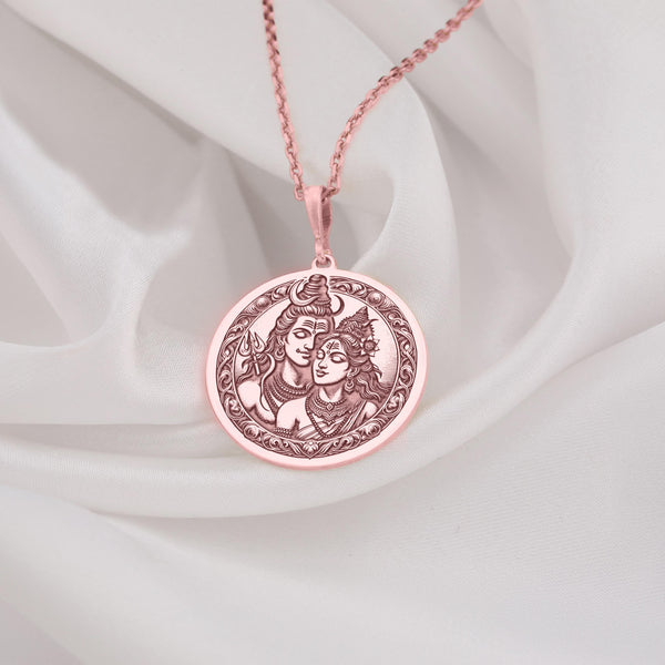 14K Solid Gold Shiva Parvati Pendant Necklace, Divine couple Charm Necklace, Personalized Shiva Parvati Talisman, Unique Valentine gift