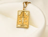 14K Solid Gold Justice Charm Necklace, Dainty Silver Triple Chain Tarot Card Necklace, Justice Rose Gold Tarot Charm Pendant Gift for Her