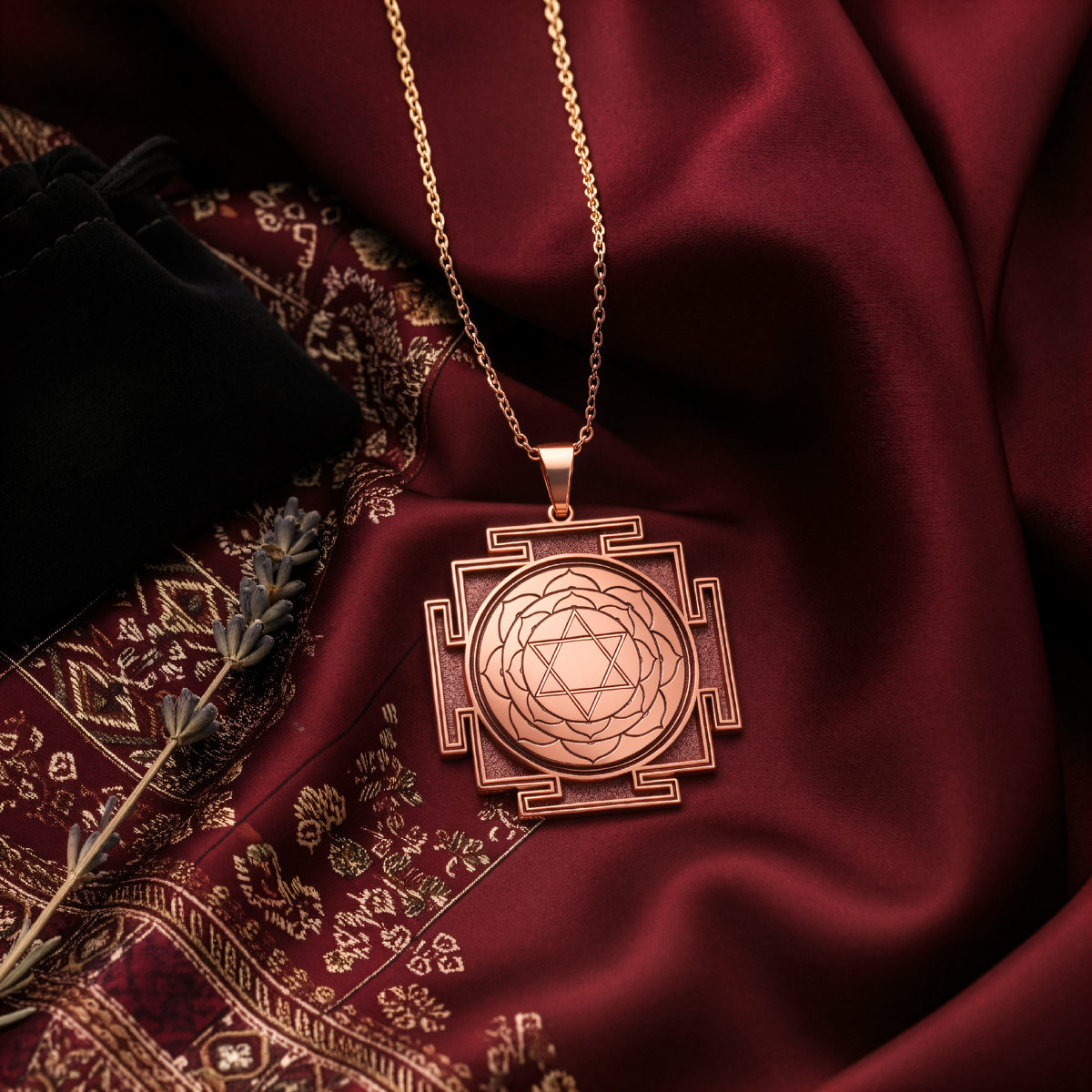 Bhuvaneshwari Yantra Pendant - 14K Rose Gold Plated