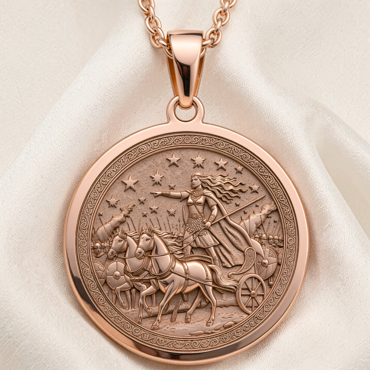 Boudica Celtic Queen Necklace | Silver & Plated Options - Ancient Mythology Protection Talisman - 14K Rose Gold Plated Front View