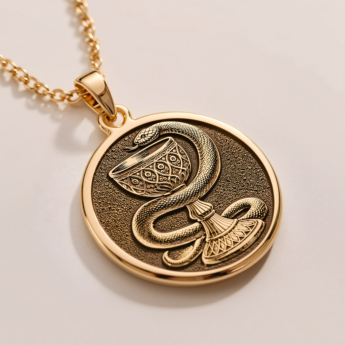 Bowl of Hygieia Necklace - 14K Solid Gold, Left Angle View