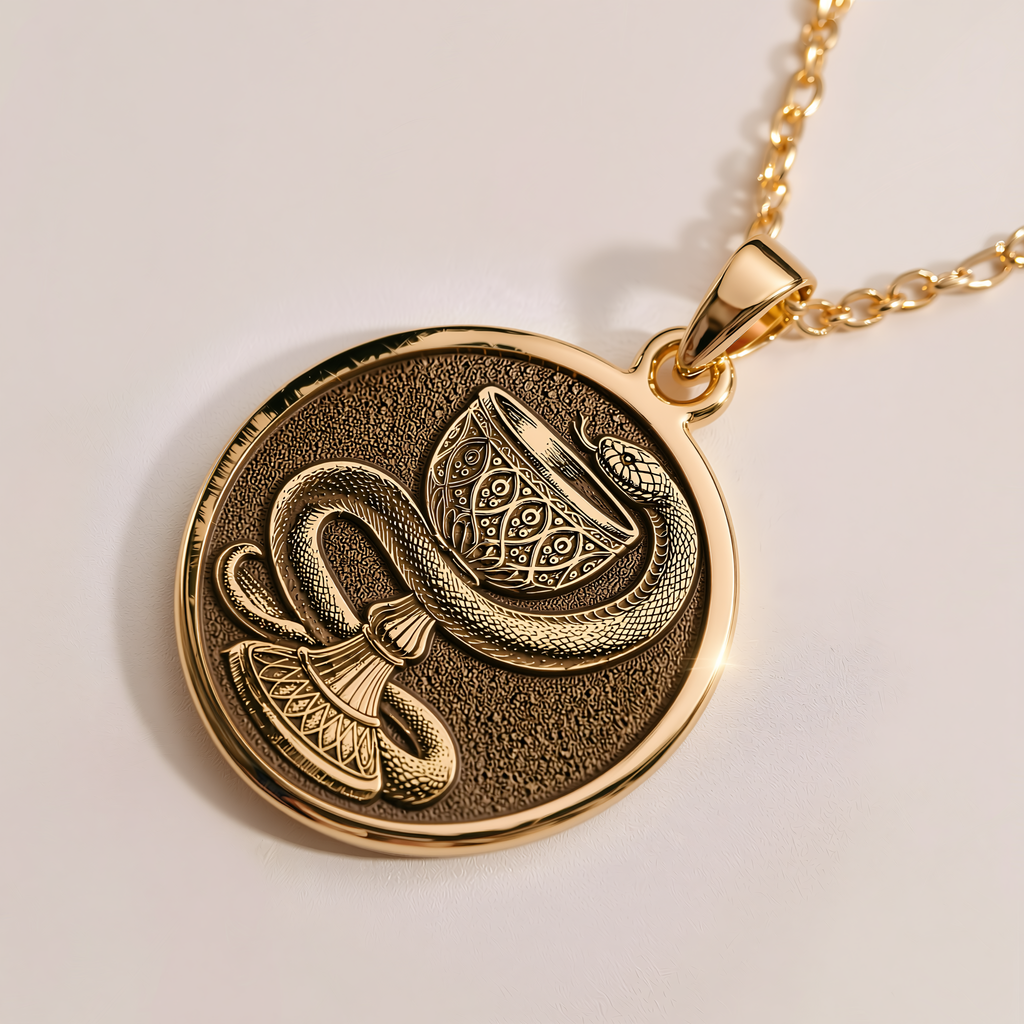 Bowl of Hygieia Necklace - 14K Solid Gold, Right Angle View