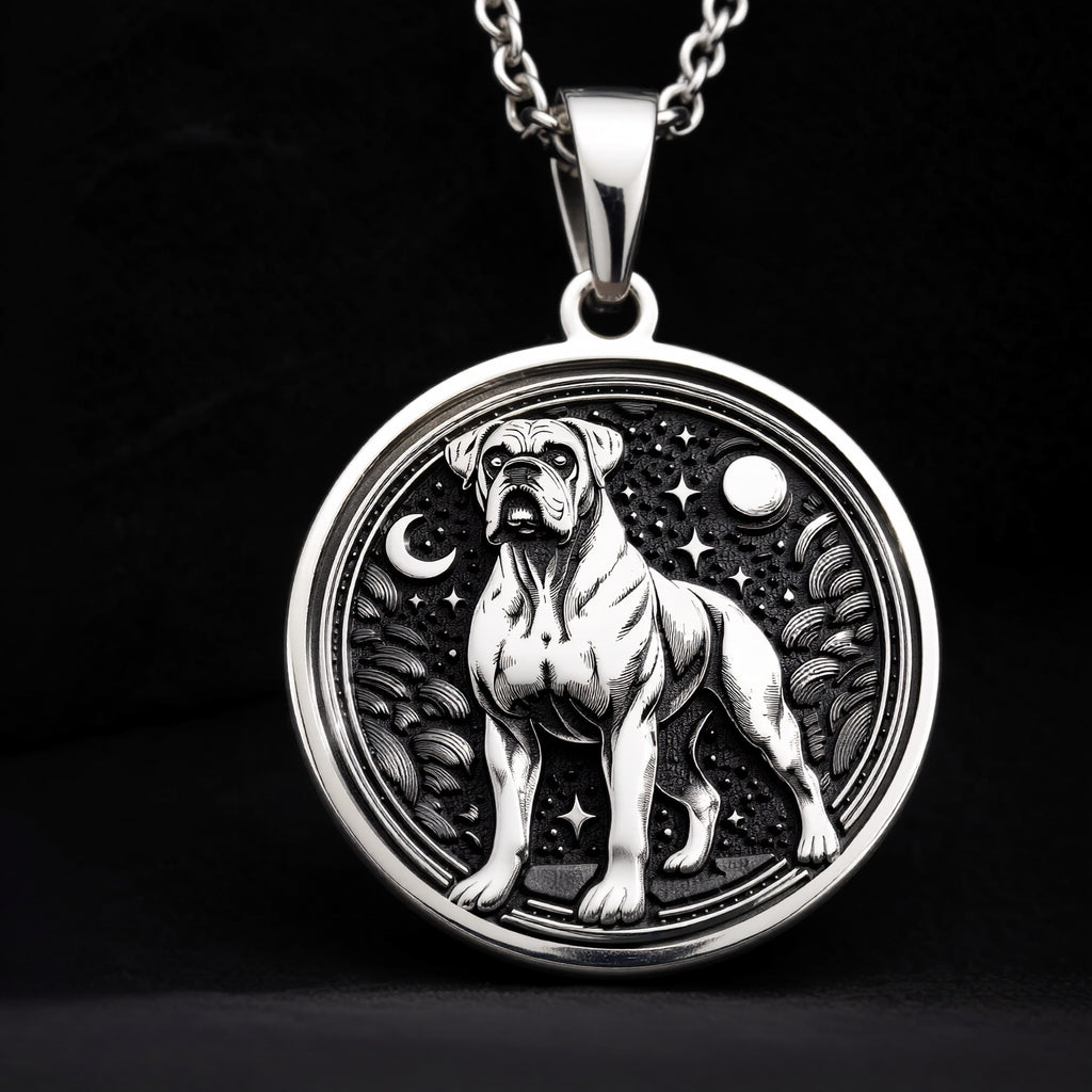 Boxer Dog Medallion Canine Guardian Pendant - 925 Sterling Silver