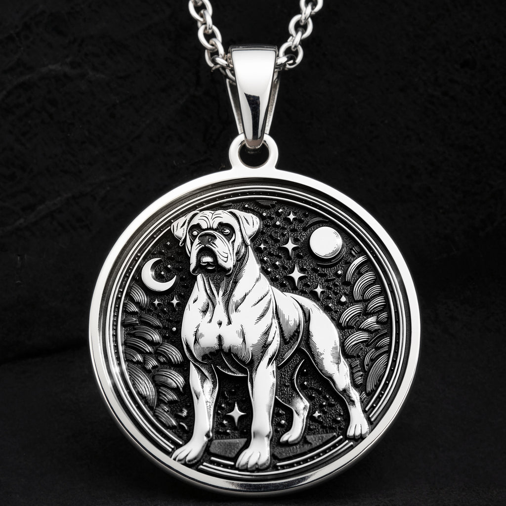 Boxer Dog Medallion Canine Guardian Pendant - 925 Sterling Silver