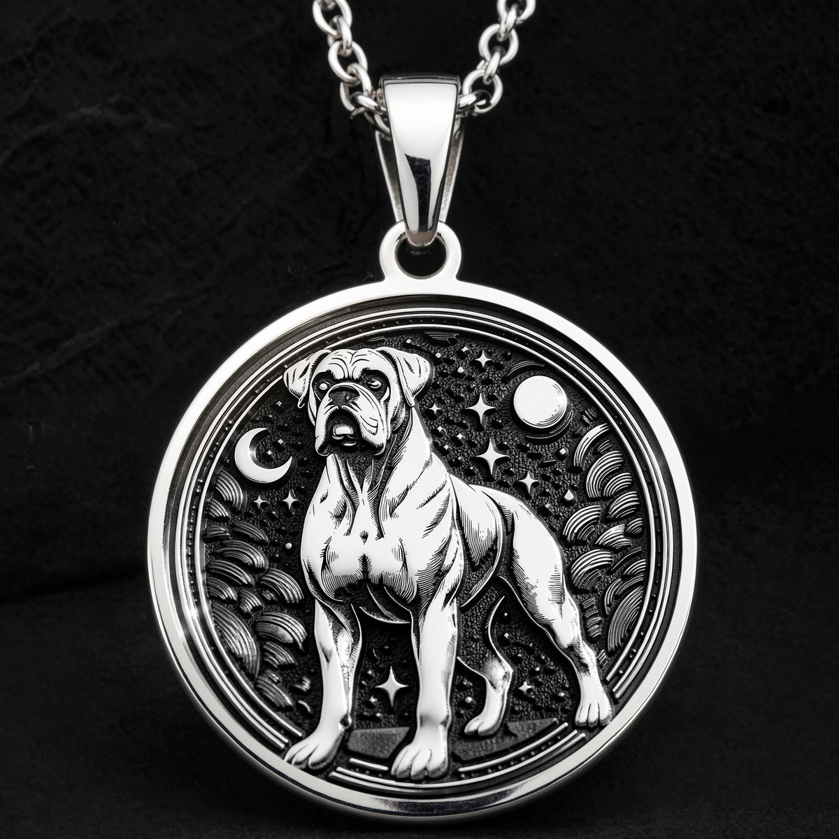Boxer Dog Medallion Canine Guardian Pendant - 925 Sterling Silver