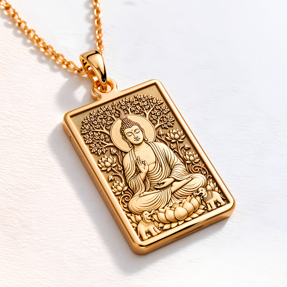 Buddha Meditation Pendant - 14K Solid Gold, Left Angle View