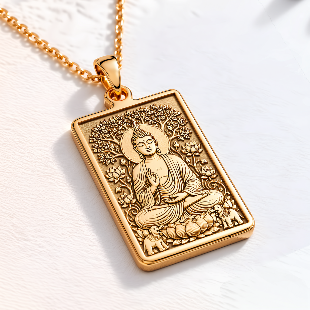 Buddha Meditation Pendant - 14K Solid Gold, Right Angle View