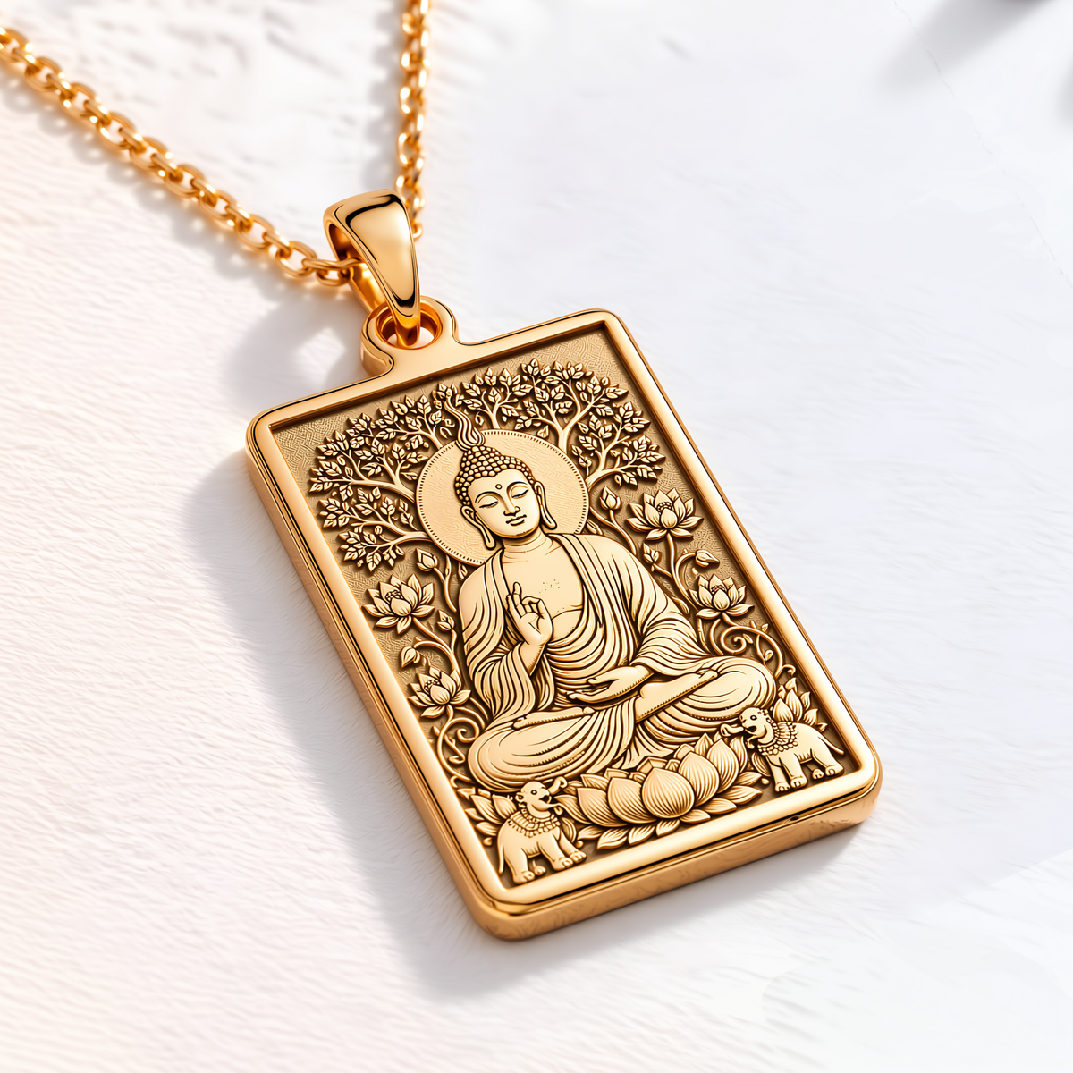 Buddha Meditation Pendant - 14K Solid Gold, Right Angle View