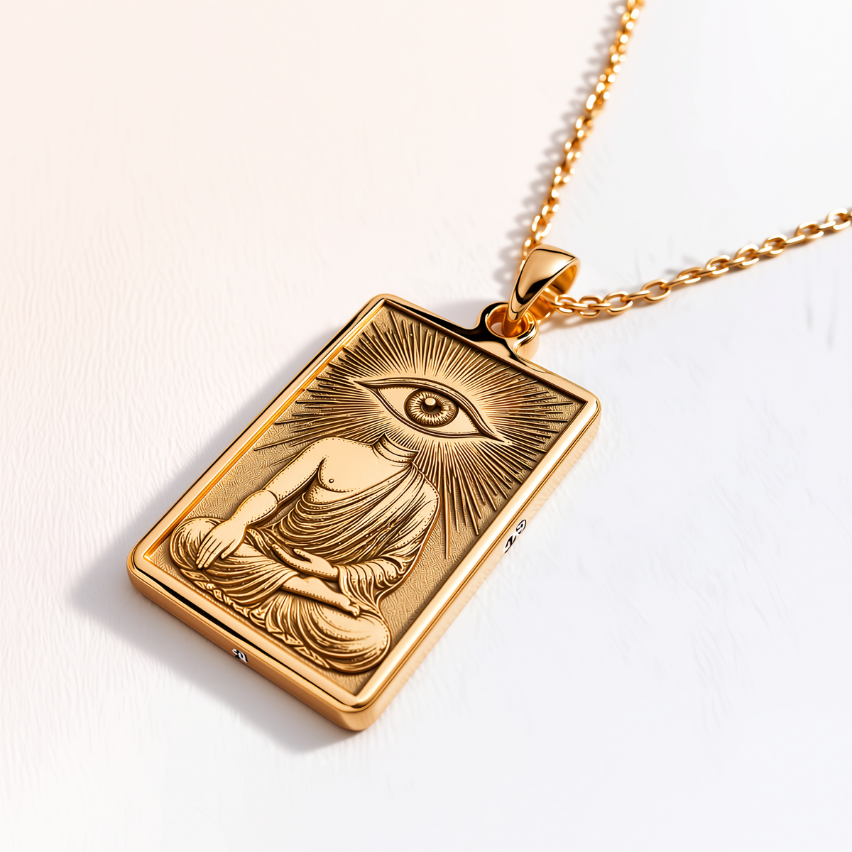 Buddha Third Eye Pendant - 14K Solid Gold, Left Angle View