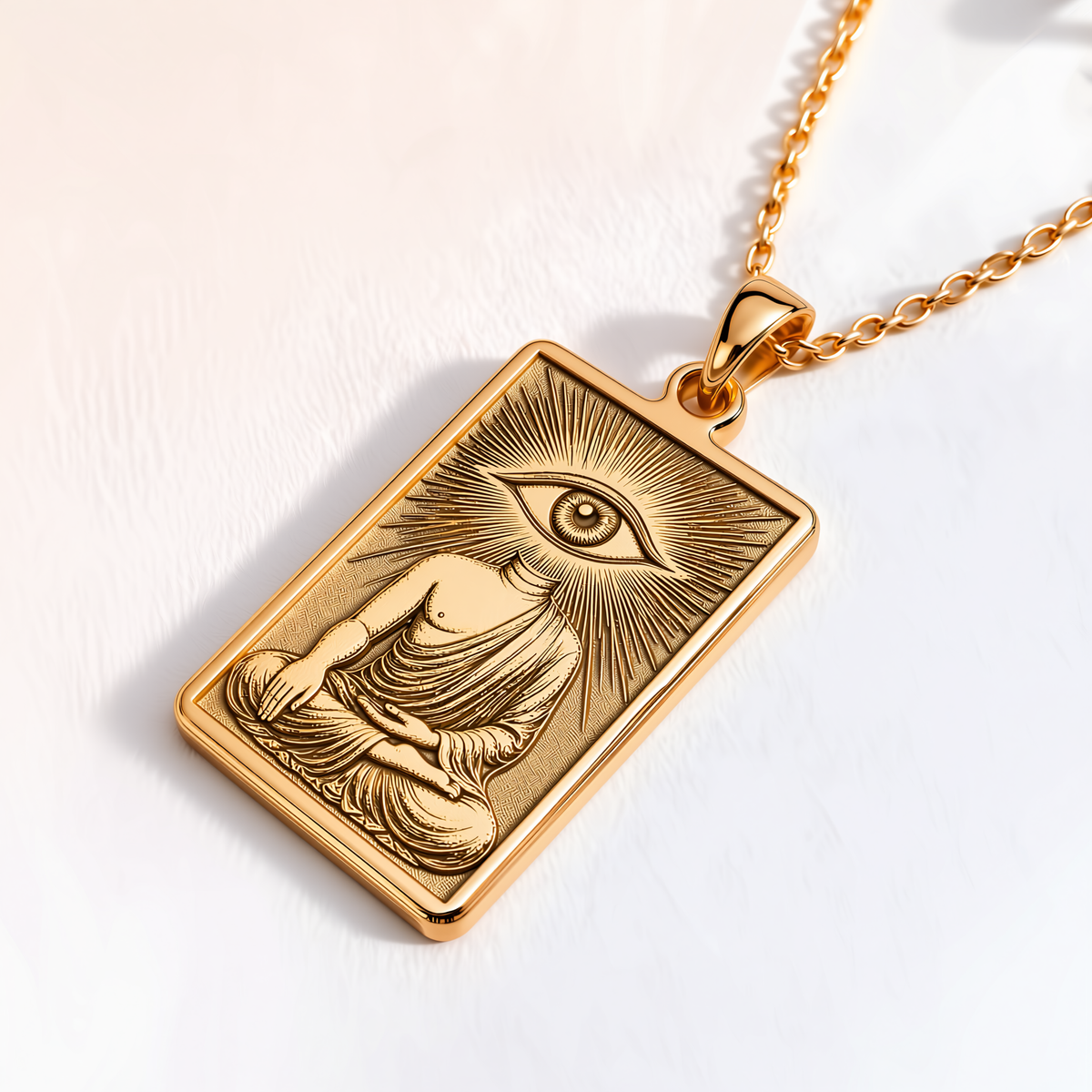 Buddha Third Eye Pendant - 14K Solid Gold, Right Angle View
