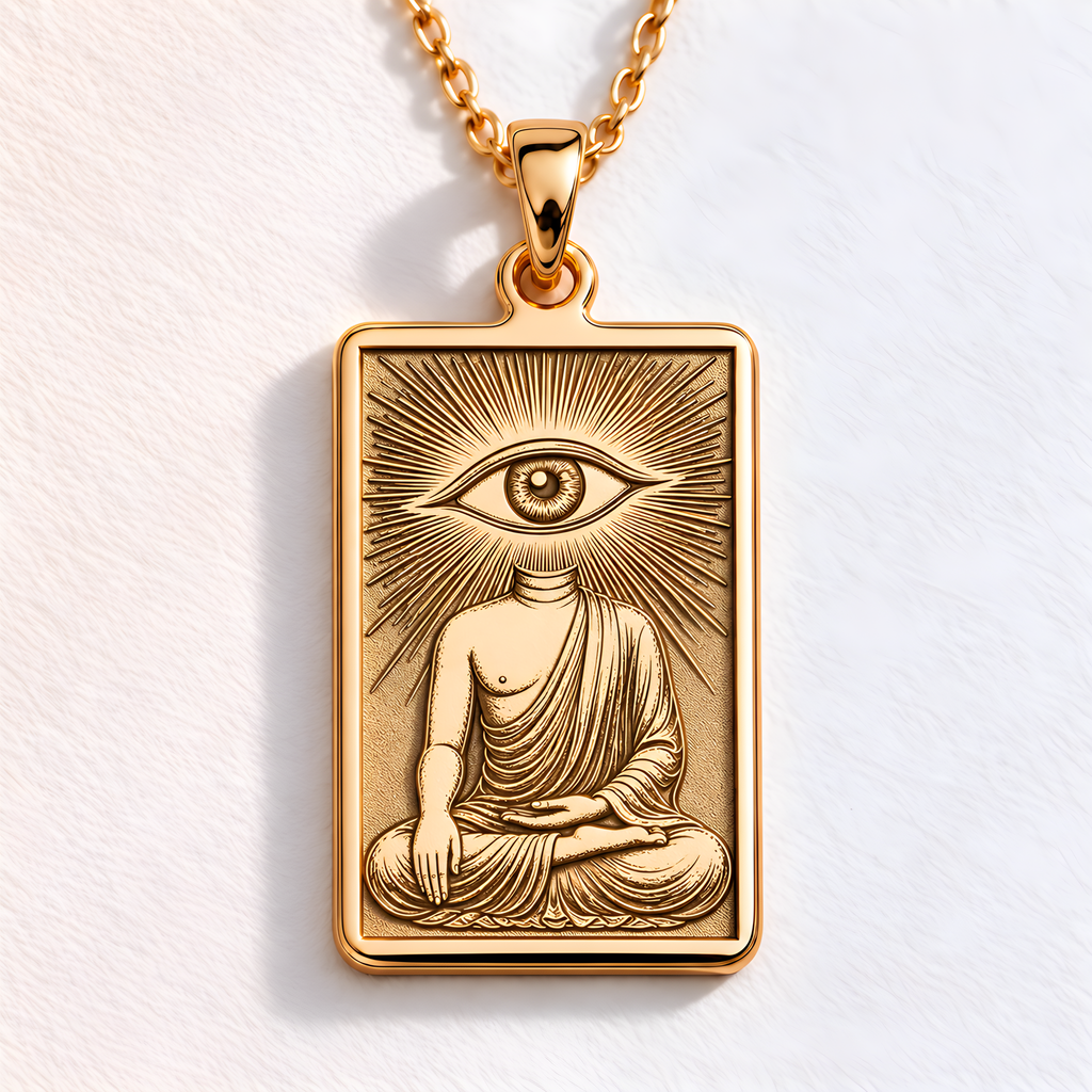 Buddha Pendant Necklace: 14K Gold, Third Eye Tarot, Spiritual Zen Jewelry - View 2