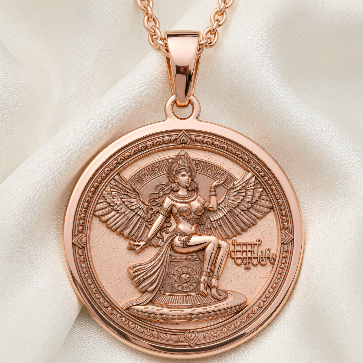 Bune Sigil Pendant | Silver & Plated Options - Ancient Mythology Protection Talisman - 14K Rose Gold Plated Front View