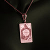 14K Solid Gold Wheel of Fortune Tarot Charm Necklace, Silver Wheel of Fortune Tarot Card Pendant, Triple Chain Tarot Charm Necklace