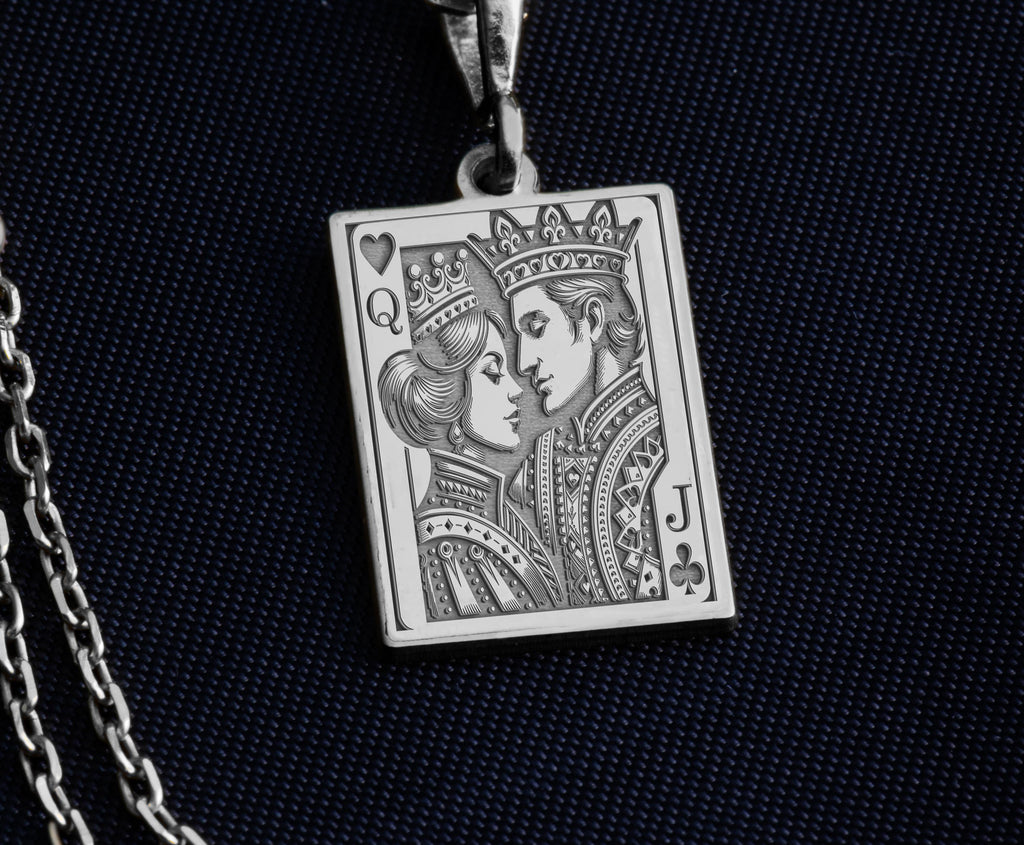Queen & Jack Playing Card Couple Pendant | 14K Gold & Silver Options - Romantic Anniversary Gift - Image 5