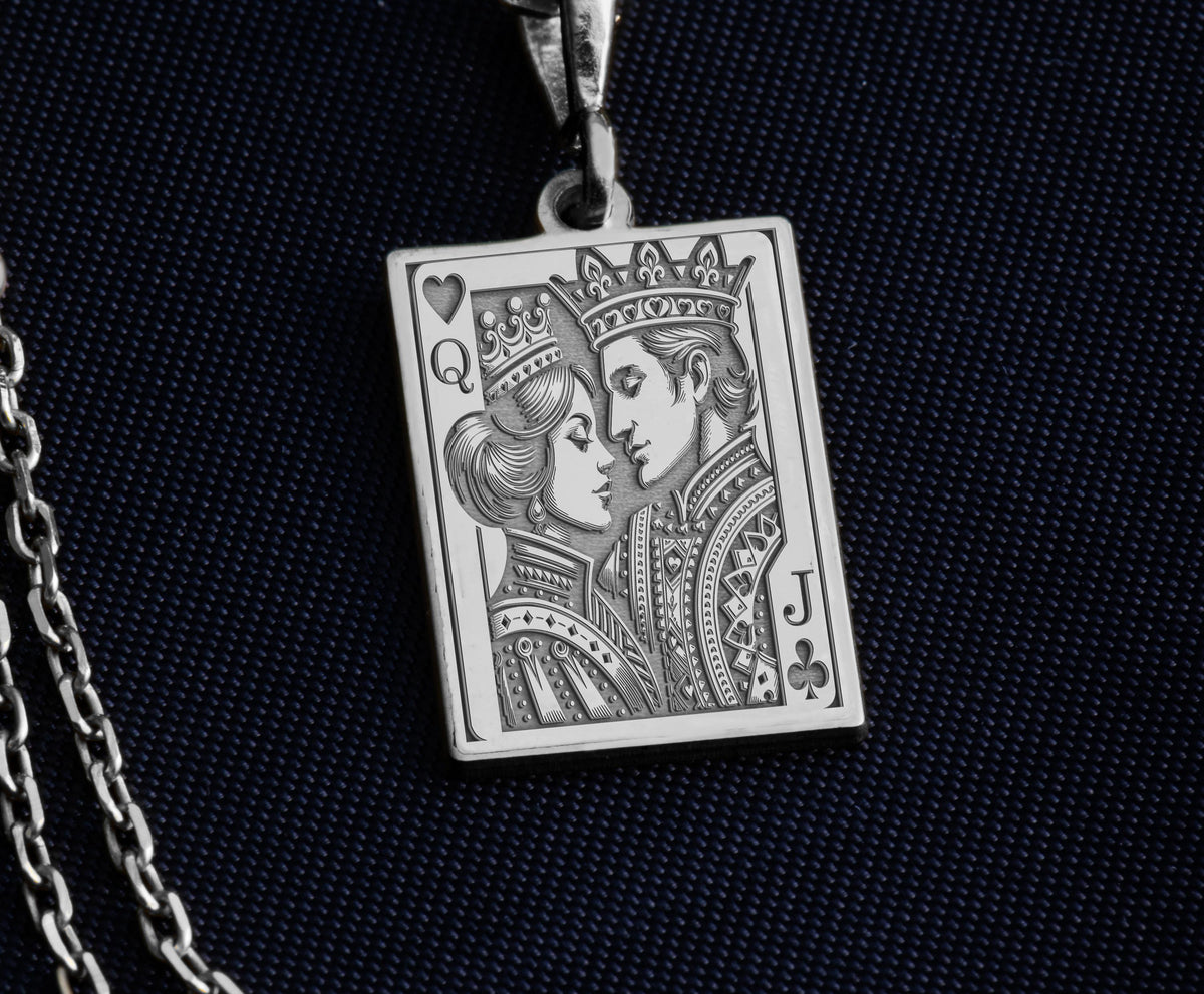 Queen & Jack Playing Card Couple Pendant | 14K Gold & Silver Options - Romantic Anniversary Gift - Image 5
