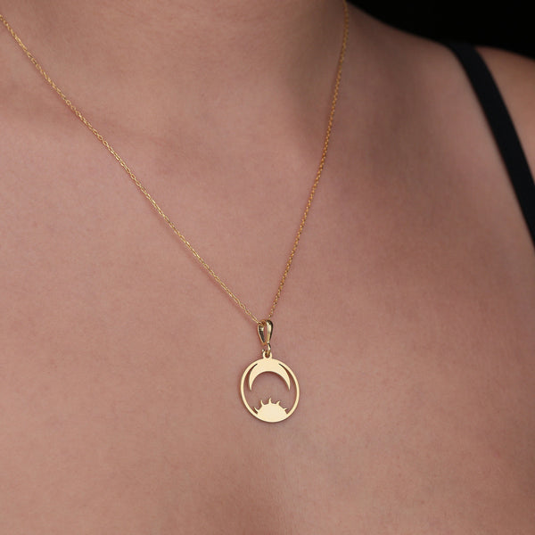 Sun And Moon Necklace 14K Solid Gold Celestial Jewelry Silver Sun and moon Charm Necklace Solid Gold Dainty Celestial Necklace Gift
