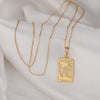 14K Solid Gold The Moon Tarot Card Necklace, Tarot Reading Rectangle Charm, Gold Tarot The Moon Pendant , Gold Tarot The Moon Necklace