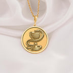 Bowl of Hygieia Necklace Pendants 14K 14K Gold Plated pendant necklace featuring a coiled snake wrapping an ornate vessel design.