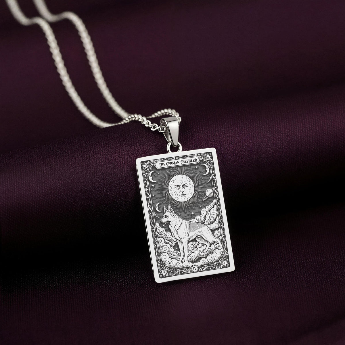 A striking 925 sterling silver German Shepherd charm. The art shows the celestial dog, a meaningful piece of jewelry for a pet owner.