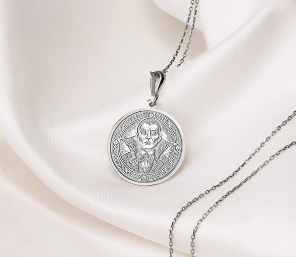 14K Solid Gold Count Dracula Pendant, Count Dracula Silver Charm Pendant, Dracula jewelry, Dracula Vampire Men/Women Charm Necklace