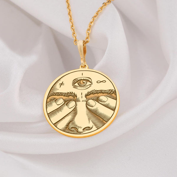 Gold Third Eye Pendant Necklace – Spiritual Chakra Jewelry for Protection and Healing, Boho Mystic All-Seeing Eye Necklace, Handmade Artisan Amulet, Yoga Meditation Jewelry, Esoteric New Age Gift, 14K Gold Plated Chakra Pendant for Women and Men