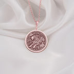 Rose Gold Plated Tiger pendant, featuring celestial motifs and fierce expression. A rose gold zodiac charm for those born under the Tiger sign.