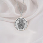 Hamsa Hand Protection Amulet Necklaces 925 925 Sterling Silver Evil Eye hand Hamsa pendant necklace with round shape