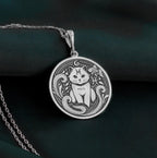 Sterling silver Pisces Zodiac necklace with a detailed cat-themed pendant. Handcrafted astrology jewelry, perfect for women, Pisces birthdays, horoscope lovers, and minimalist personalized gifts.