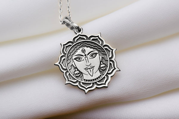 14K Solid Gold Durga Hindu Goddess Necklace, Durga Silver Hindu Goddess Pendant, Hindu Women jewelry, Women Hindu Goddess Meddalion