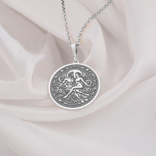 Couple Romantic charm silver necklace, Zeus and Hera love silver necklace, lovers silver medallion, Zeus Hera couple necklace, real silver romantic silver medallion, romantic gift for lovers, Greek gods romance charm, god and goddess jewelry.