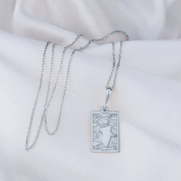 14K Solid Gold Death Tarot Necklace, Death Tarot Necklace, Real Gold Death Tarot Necklace , Death Tarot gift , Death Silver Tarot necklace