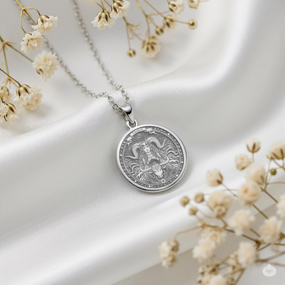 A striking 925 sterling silver Taurus charm. The art shows the zodiac sign, a meaningful piece of celestial jewelry for an astrology lover.
