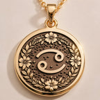 Cancer Crab Astrological Medallion - Zodiac Horoscope Birthdate Jewelry - Görsel 1, 14K gold zodiac