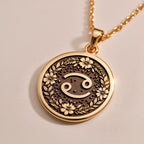 Cancer Crab Astrological Medallion - Zodiac Horoscope Birthdate Jewelry - Görsel 3, 14K gold zodiac
