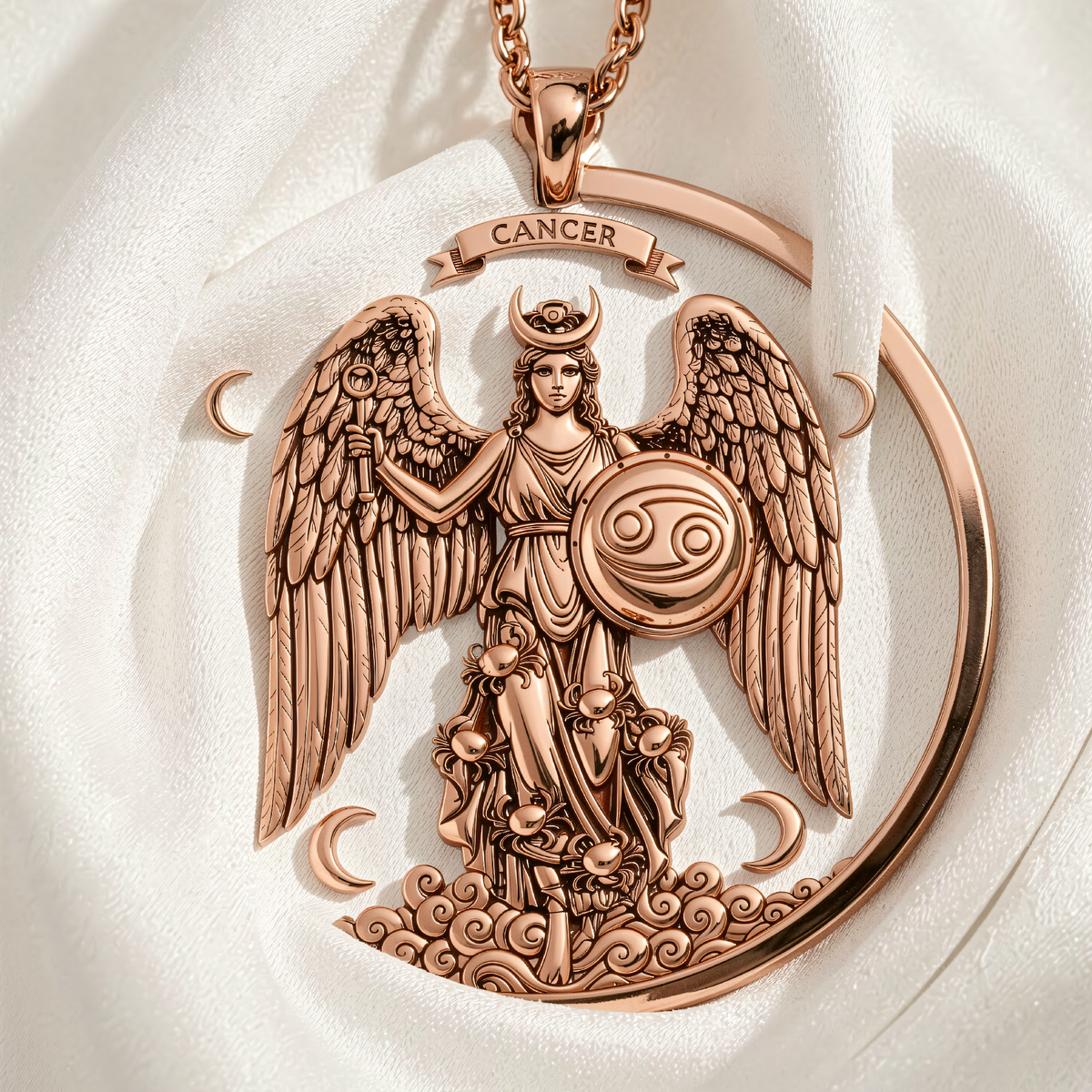 Cancer Pendant Necklace - Zodiac Star Sign Birthday Gift - 14K Rose Gold Plated Front View