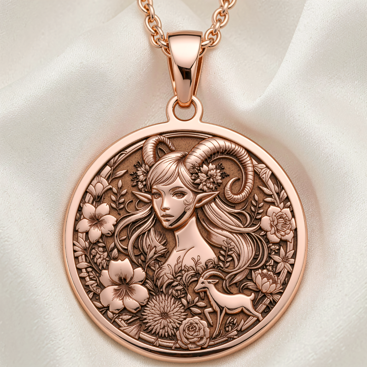 Capricorn Sea Goat Tail Zodiac Necklace | Silver & Plated Options - Astrological Sign Birthdate Jewelry - 14K Rose Gold Plated Front View