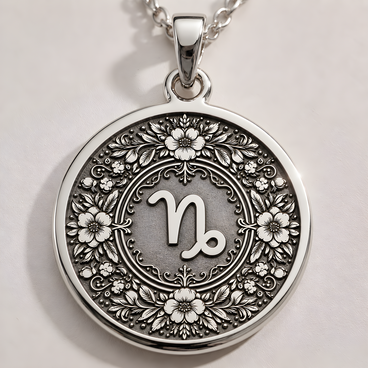 Capricorn Zodiac Astrological Medallion - 925 Sterling Silver